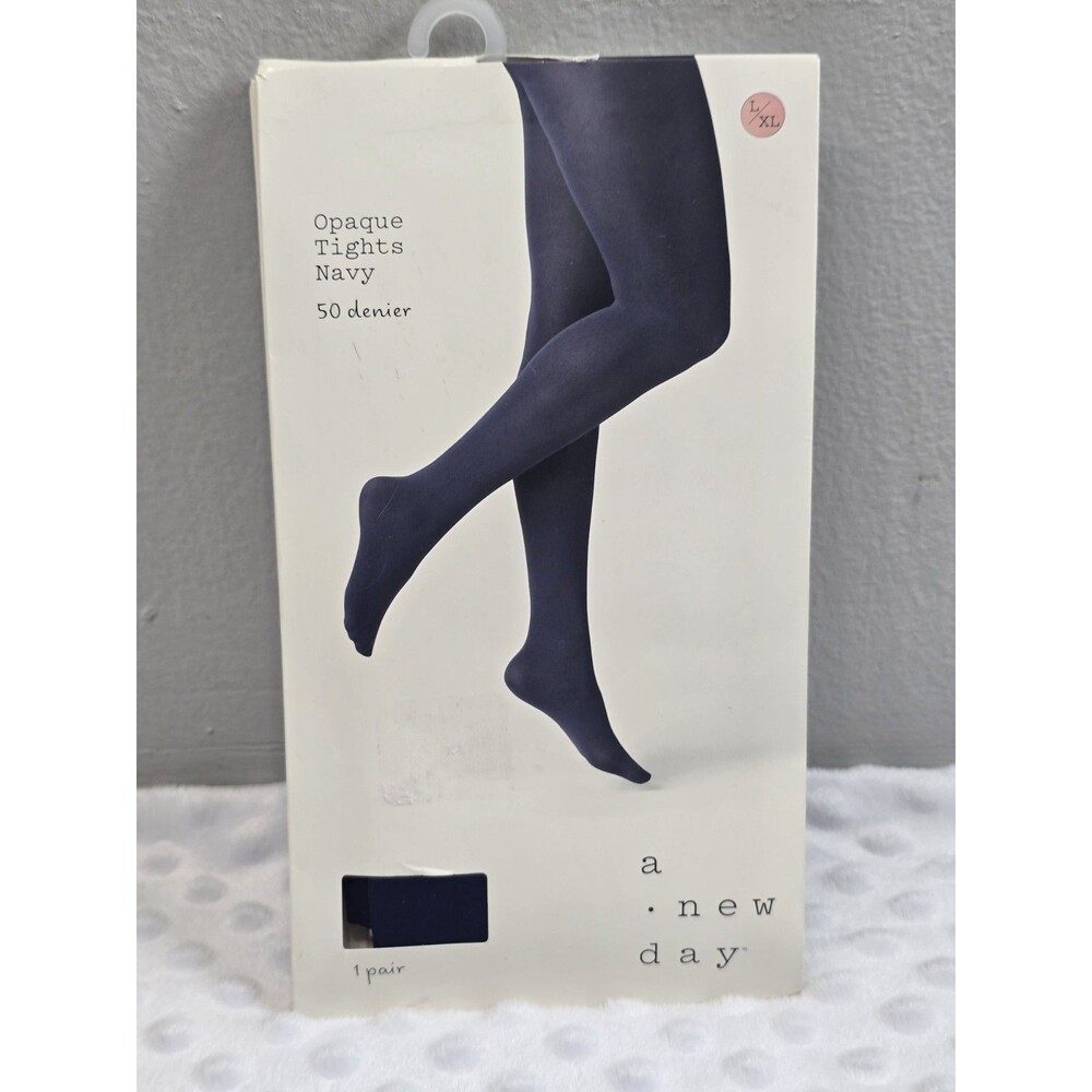 A New Day Opaque Tights Navy 50 Denier Solid L/XL 1 Pair New Stockings Pantyhose
